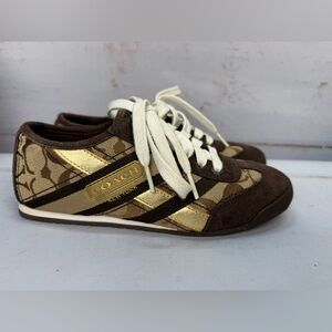 Coach Yolanda Signature Brown Tan Slip On Sneaker Womens 6M Logo